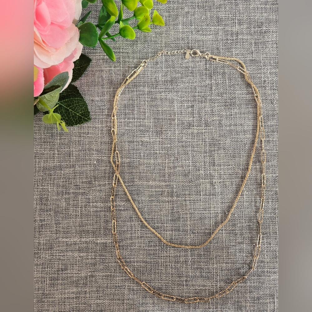 Vintage Sterling Silver‎ 925 Double Chain Necklace Rope & Paperclip Pattern